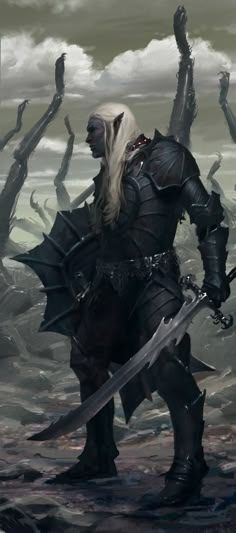 Drow Knight Art, Drow Knight, Drow Warrior Art, Dnd Drow Warrior, Dark Elf Soldier, Dark Elf Fighter, Drow Elite Warrior, Dark Elf Swordsman, Dark Elf Warrior