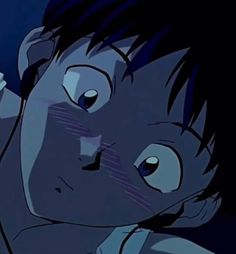 an anime character with black hair and blue eyes