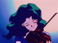 a woman holding a violin in her right hand