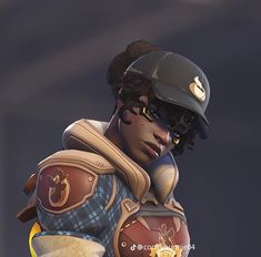 an animated character wearing a helmet and holding a teddy bear