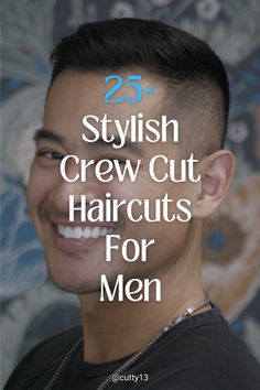 Smiling man with a sharp crew cut featuring faded sides and a defined top.