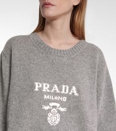 Shop Logo, Prada Sweater, Sleeve Detail, Cashmere Sweaters, Color Design, Cashmere, Loose Fitting, Wool, Grey