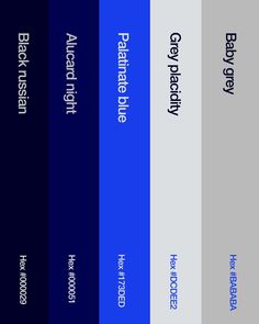 an image of the color scheme for different types of colors and font options in blue, grey, black, and white