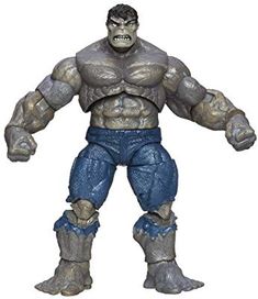 the incredible hulk action figure is shown in grey and blue colors, with his hands on his hips