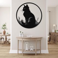 Die cut metal cat wall art for cat lovers. Show your love of cats and elevate your home decor with a beautiful laser cut metal cat sign. Finally, a cat that doesn't knock thing off the shelf. Our metal cat sign makes a great Christmas present for the cat lady or man in your life. Made with 16-gauge steel and powder coated in your choice of 4 colors, this cat sign is built to withstand the elements for years of enjoyment. Add a touch of elegance to your home on the inside, outside, or both! * 16 Great Christmas Presents, Laser Cut Metal, Cat Signs, Cat Wall Art, Outdoor Signs, Metal Sculpture, Cat House, Cat Lover Gifts, Hanging Signs