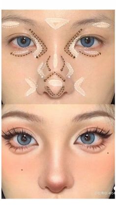 Teknik Makeup, Korean Makeup Tips, Asian Makeup Tutorials, Nose Makeup, Makeup Routine Guide, Cute Eye Makeup, Makeup Face Charts, Simple Makeup Tips, Doll Eye Makeup