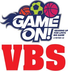 the vbs logo is shown in red, white and blue with basketballs on it