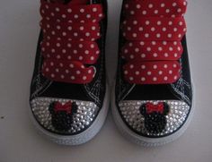My fav Disney pair Diy Minnie Mouse Shoes, Minnie Mouse Converse Diy, Minnie Mouse Blinged Converse, Minnie Mouse Shoe Design, Minnie Mouse Converse Sneakers, Converse Mini Mouse, Minnie Mouse Vans For Kids, Minnie Converse Shoes, Polka Dot Minnie Shoes