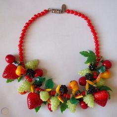 Plastic Fruit Necklace, Retro Fruit Necklace, Vintage Plastic Fruit Salad Necklace, 1960s Fruit Salad Necklace, Fruits Necklace, Beaded Fruit Necklace, Vintage Fruit Salad Jewelry, Tutti Frutti Jewelry, Vintage Tutti Frutti Jewelry