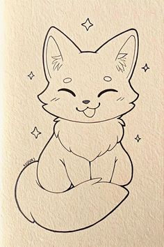 a drawing of a cat with stars on it's head and eyes, sitting down