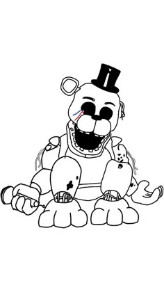 a black and white drawing of a man with two stuffed animals in front of him