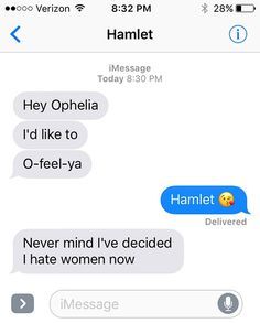 Updated Shakespeare Text, Sparknotes Hamlet Book, Funny Hamlet Lines, Shakespeare Text Messages, Hamlet Jokes, Hamlet Puns, Hamlet Funny, Hamlet Humor Meme, Macbeth Memes Funny