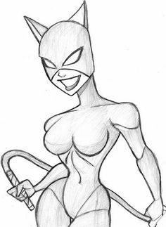 a drawing of a catwoman holding a tennis racquet