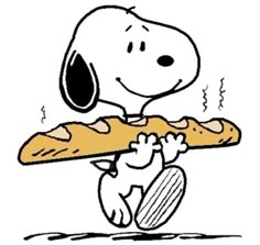 a cartoon dog carrying a large piece of pizza