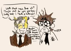 two cartoon characters are talking to each other