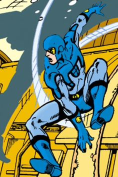 a comic character flying through the air