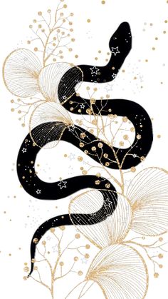a black and white snake with gold accents