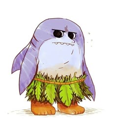 a drawing of a cartoon character with grass on his feet