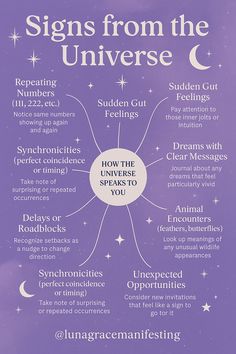 The universe is always speaking—are you paying attention?  From repeating numbers to chance encounters, signs are all around you.  Each one is a divine nudge guiding you toward alignment.  This spider chart breaks down 12 common signs and what they might mean.  Perfect for your manifestation and spiritual journey.  Save this pin to stay tuned into the messages meant just for you.  #signsfromtheuniverse #manifestationguide #spiritualawakening #universalnudges #lawofattraction #synchronicities #manifestmagic #divinetiming #highvibes #lunagracemanifesting #AstrologySigns, #ZodiacVibes, #StarSignStyle, #HoroscopeDaily, #CosmicEnergy Signs From The Universe Examples, Manifestation Art, Signals From The Universe, Ask The Universe For A Sign, Signs Of The Universe, Signs From Universe, Manifestation Quotes & Journal, Seeing Signs From The Universe, I Need A Sign From The Universe