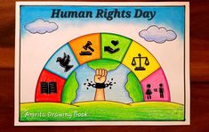 a poster with the words human rights day written in different colors and symbols on it