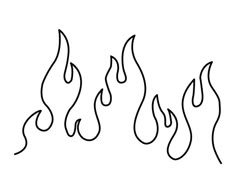 three black and white fire flames on a white background, with one line drawn in the middle