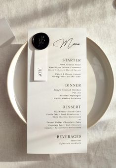 a white plate with a menu on it
