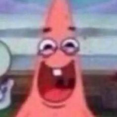 an orange cartoon character with big eyes and mouth wide open in front of a tv screen