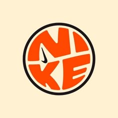 an orange and black logo with the word nike in it's center, on a beige background