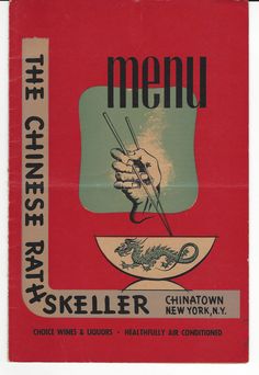 a menu for a chinese restaurant with chopsticks in a bowl