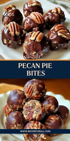 pecan pie bites are stacked on top of each other and ready to be eaten