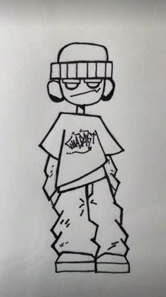 a drawing of a person with glasses and a t - shirt on, standing in front of a white background