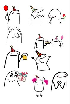 an image of cartoon characters with birthday hats