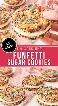 the recipe for funfetti sugar cookies with sprinkles is shown in this collage
