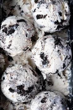 chocolate chip ice cream balls in a black container