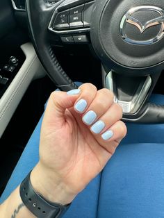 Light blue perrywinkle nails short. DND bellbottoms denim Bell Bottoms, Blueberry Milk Nails Dnd, Light Blue, Nails, Blue