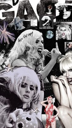 the collage has many different pictures and words on it, including marilyn monroe's face