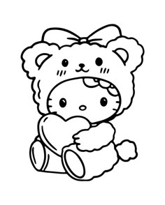 hello kitty para colorear. Hello Kitty Bear Drawing, Hello Kitty Teddy Bear Coloring Page, Hello Kitty Teddy Bear Drawing, Hello Kitty Couple Coloring Pages, Hellokitty Outline, Cute Coloring Pages Aesthetic Hello Kitty, Cute Things To Trace, Bear Hello Kitty, Cute Coloring Pages Aesthetic Easy