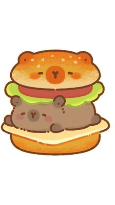 a drawing of a hamburger with two bears on it
