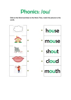 the worksheet for phonics / you, which includes pictures and words