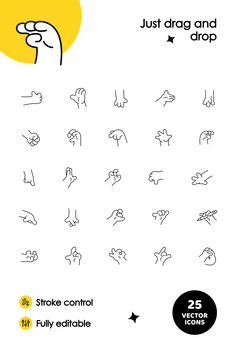 the different hand gestures are shown in black and white, with yellow stars above them
