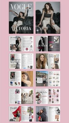 an image of a magazine cover with many different pages on it, including photos and text