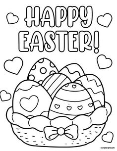 an easter basket with eggs and the words happy easter