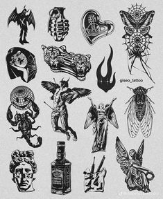 various tattoo designs on a white paper