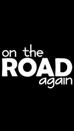 the logo for on the road again, which has been changed to black and white