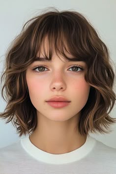 Classic Wavy Bob with Bangs, Chic Bob Hairstyle Textured Wavy Bob With Bangs, Bobbed Wavy Hair, Wavy Short Haircuts With Bangs, Wavy Bob Hairstyle, Wavy Short Hairstyles With Bangs, Wavy Hair With Bangs Short, Bob With Bangs Wavy, Short Haircut With Fringe, Wavy Bob Hairstyles With Bangs