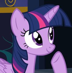 the pinkie pony is sitting down and staring at something in front of her face