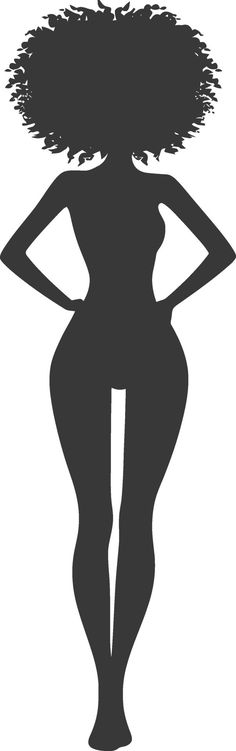 the silhouette of a woman with an afro hairstyle in front of her body is shown
