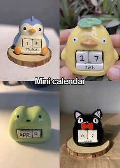 four different clocks with animals on them and numbers in the middle one is for march