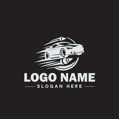 a car logo is shown on a black background with the word,'logo name '