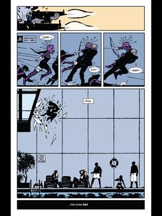 a comic strip with an image of people in the background